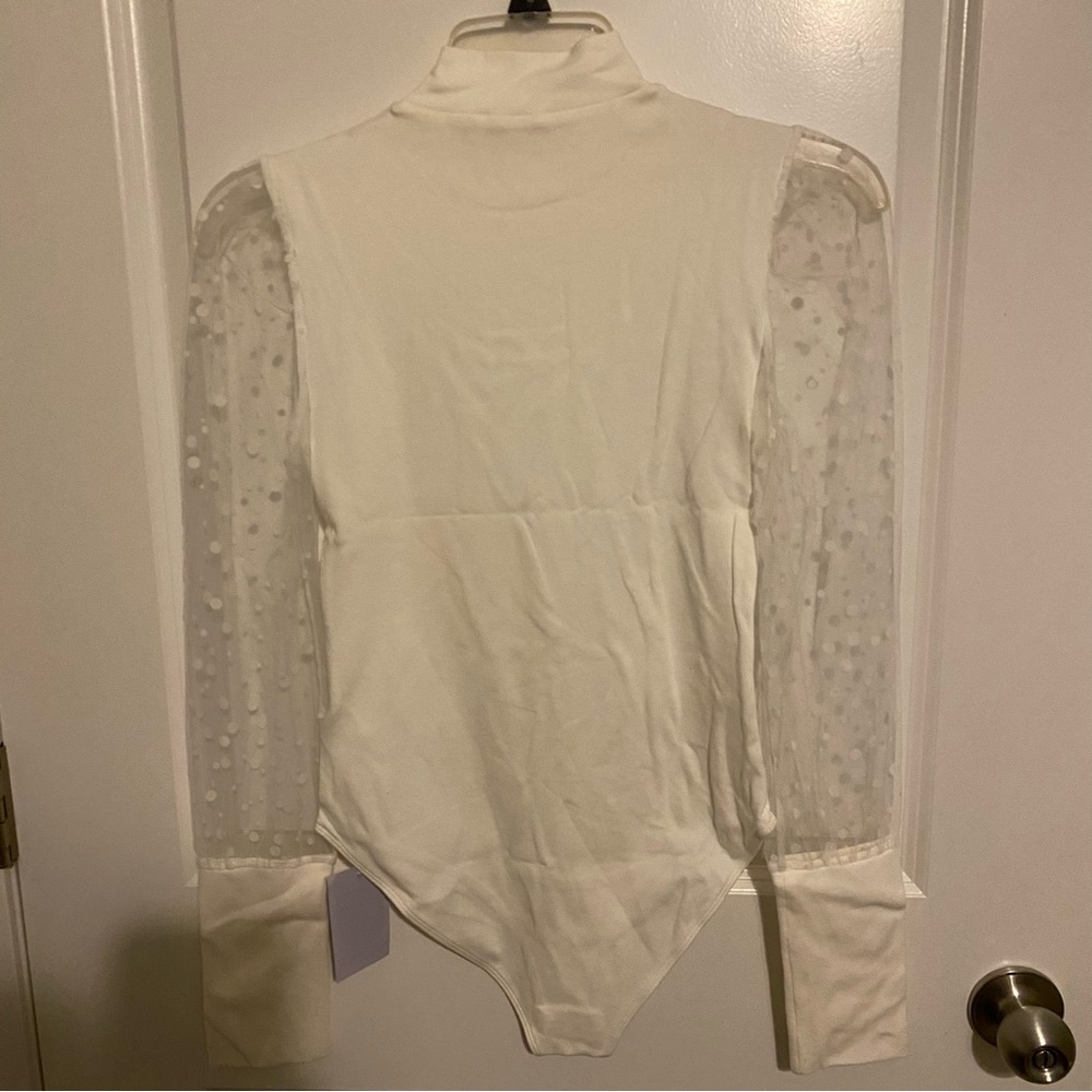 Mango White Fitted Long Sleeve Polo Bodysuit Size Small NWT